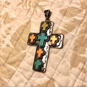 Cross necklace pendant with colored beads